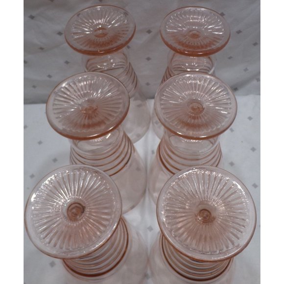 Set of 6 Pink Depression Glass Water/Tea Drinkware Glasses 7" Beehive/Federal?? - Picture 3 of 6